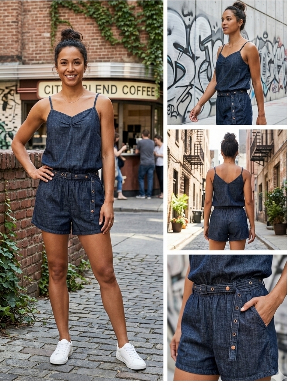 Decree Dark Blue Denim Romper Jumpsuit